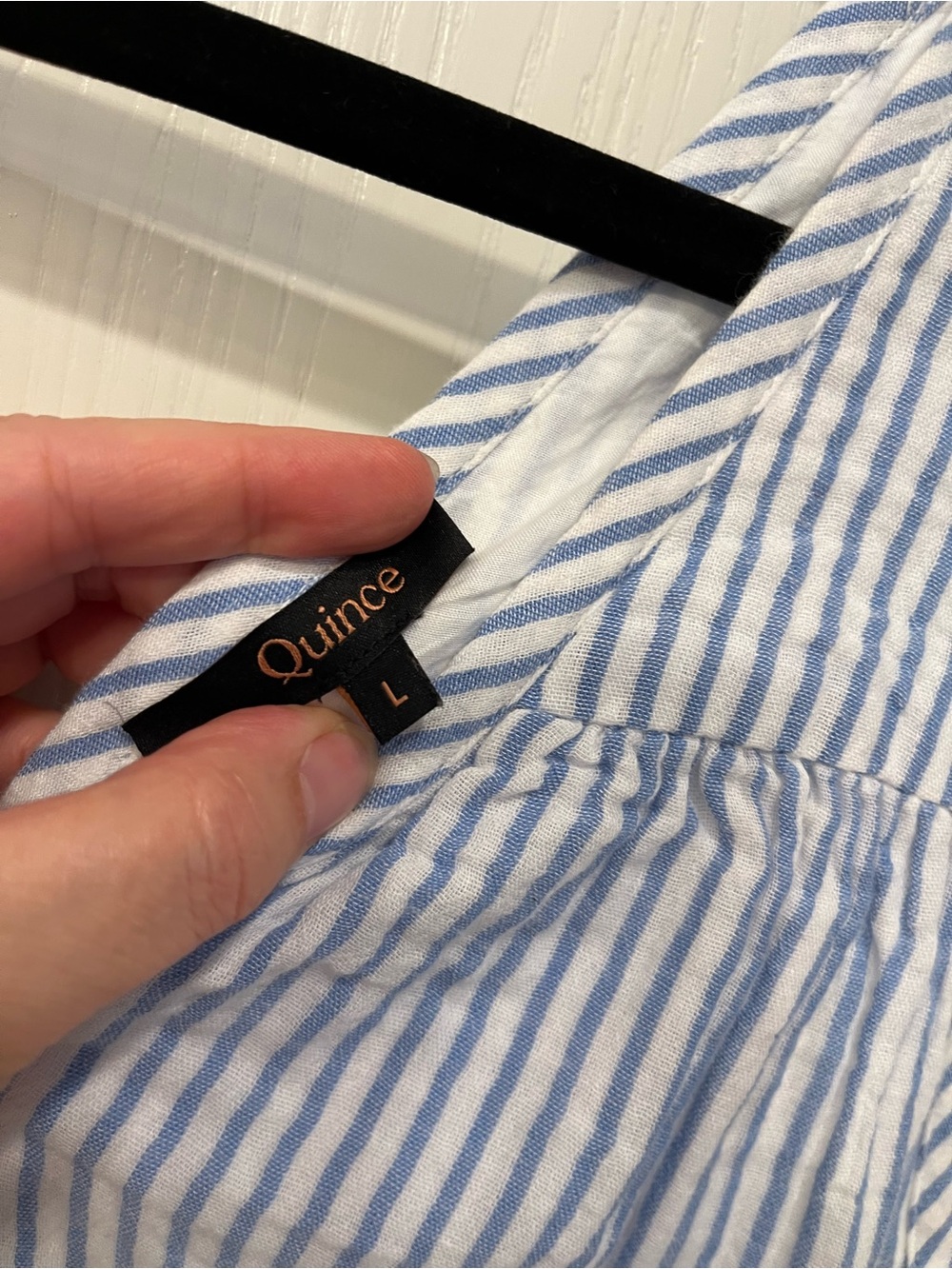 Quince 100% Organic Cotton Gauze Tiered Maxi Dress Blue & White Stripe Large - Picture 2 of 7